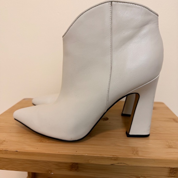 White Pointed Toe High Heel Ankle Boots - Picture 3 of 13